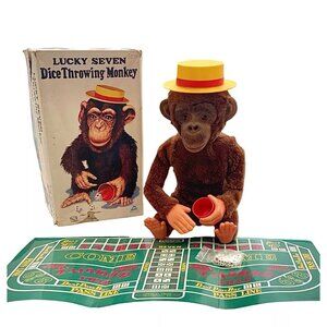 Monkey Toy Lucky Seven Mechanical Throwing Dice Japan Vintage 1960s Collectibles
